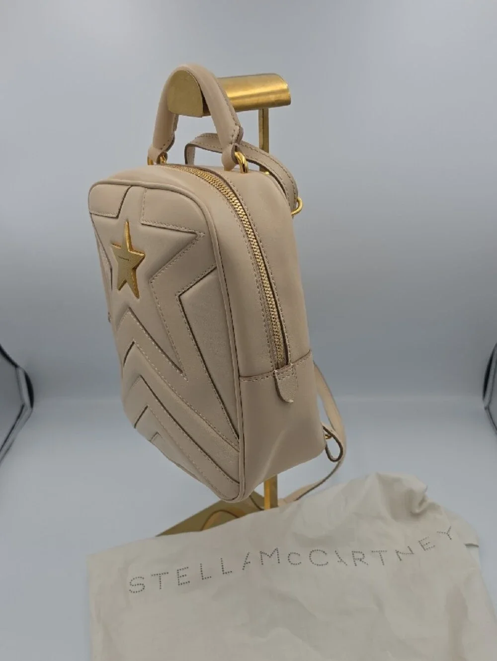 Stella McCartney Neutral Beige Star Quilted Mini Backpack W/ Gold (EUC)✨️🌟✨️